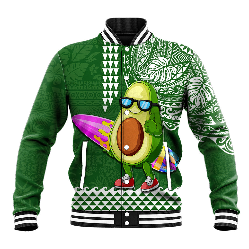 Hawaii Baseball Jacket Aloha Funny Avocado Mix Kakau Hawaiian Tribal LT03 Unisex Green - Polynesian Pride