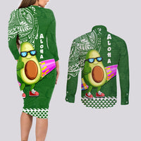 Hawaii Couples Matching Long Sleeve Bodycon Dress and Long Sleeve Button Shirt Aloha Funny Avocado Mix Kakau Hawaiian Tribal LT03 - Polynesian Pride