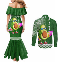 Hawaii Couples Matching Mermaid Dress and Long Sleeve Button Shirt Aloha Funny Avocado Mix Kakau Hawaiian Tribal LT03 - Polynesian Pride