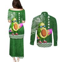 Hawaii Couples Matching Puletasi Dress and Long Sleeve Button Shirt Aloha Funny Avocado Mix Kakau Hawaiian Tribal LT03 - Polynesian Pride