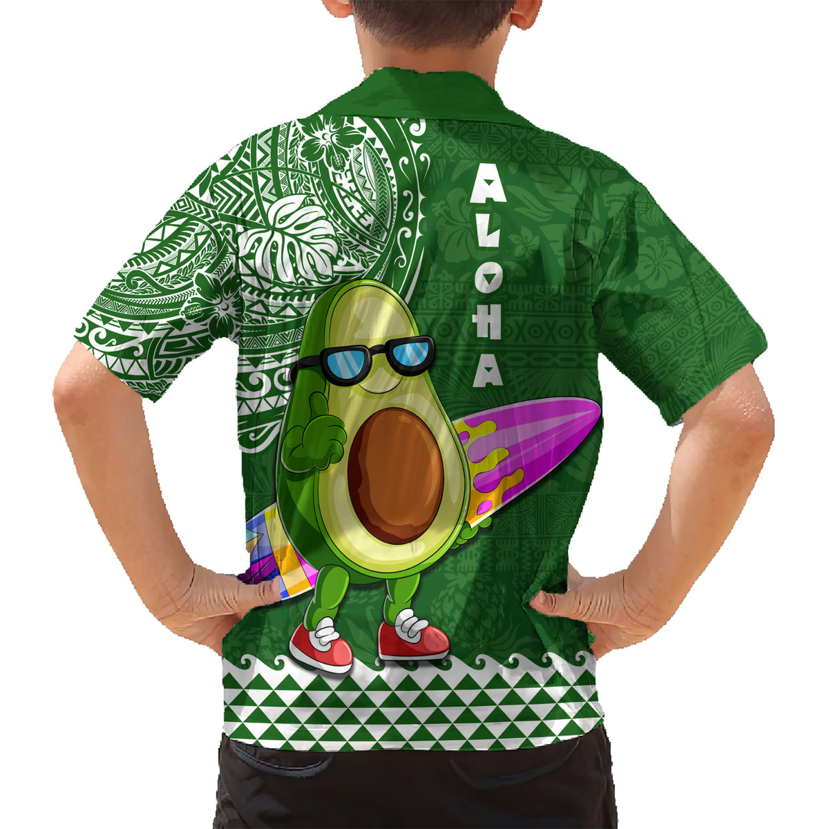 Hawaii Kid Hawaiian Shirt Aloha Funny Avocado Mix Kakau Hawaiian Tribal LT03 - Polynesian Pride