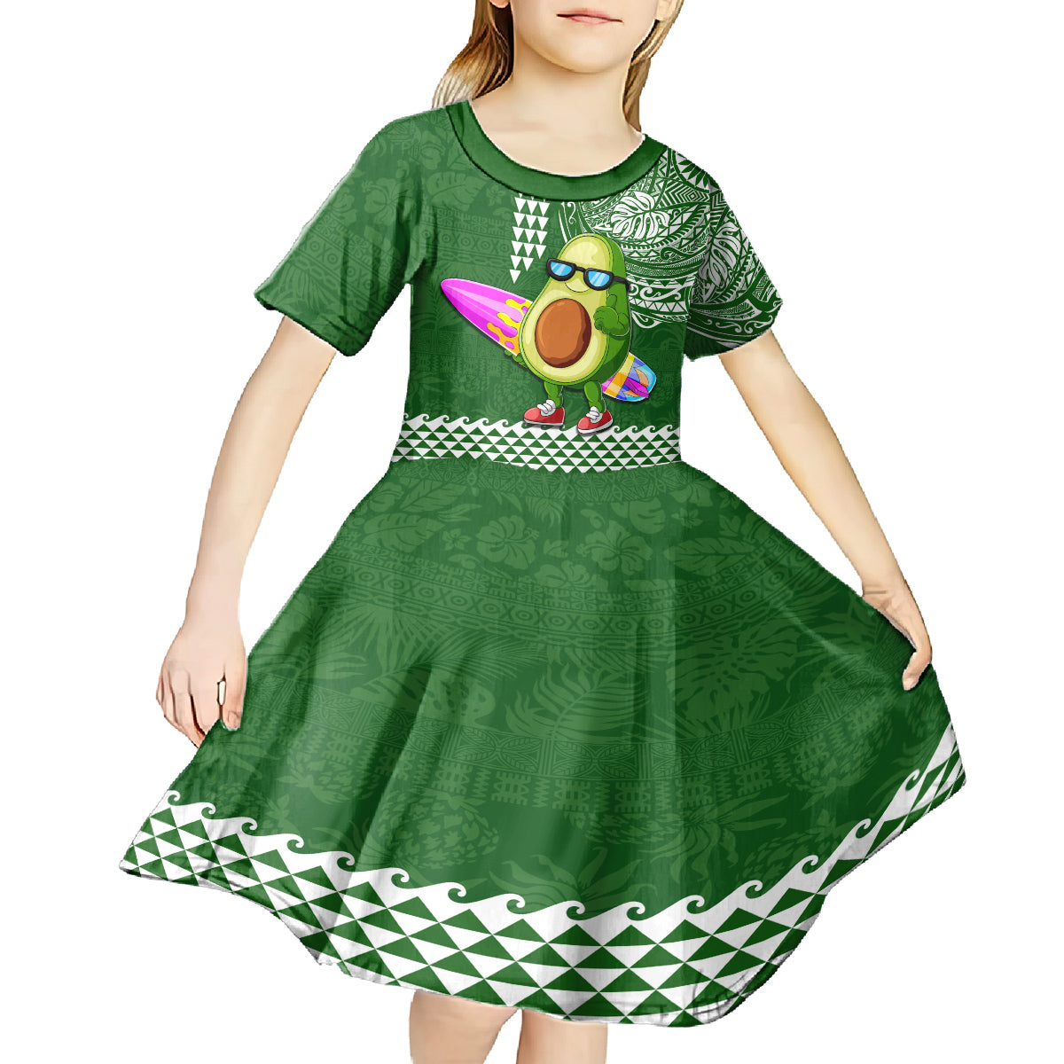 Hawaii Kid Short Sleeve Dress Aloha Funny Avocado Mix Kakau Hawaiian Tribal LT03 - Polynesian Pride