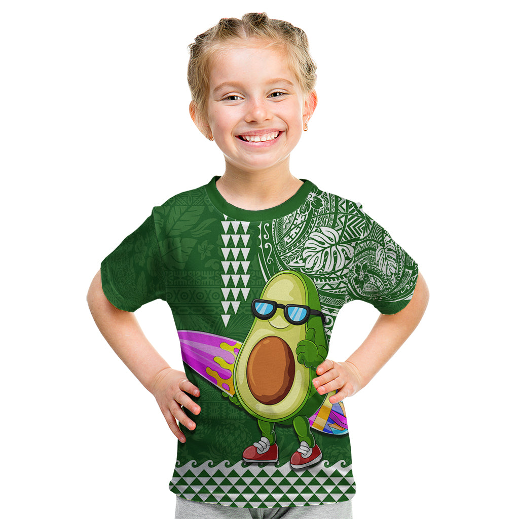 Hawaii Kid T Shirt Aloha Funny Avocado Mix Kakau Hawaiian Tribal LT03 Green - Polynesian Pride