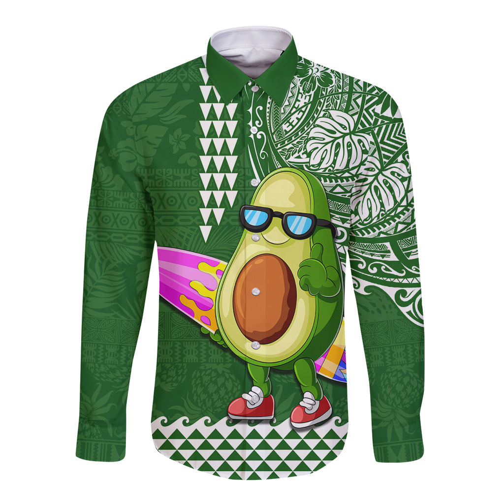 Hawaii Long Sleeve Button Shirt Aloha Funny Avocado Mix Kakau Hawaiian