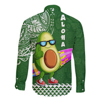 Hawaii Long Sleeve Button Shirt Aloha Funny Avocado Mix Kakau Hawaiian Tribal LT03 - Polynesian Pride