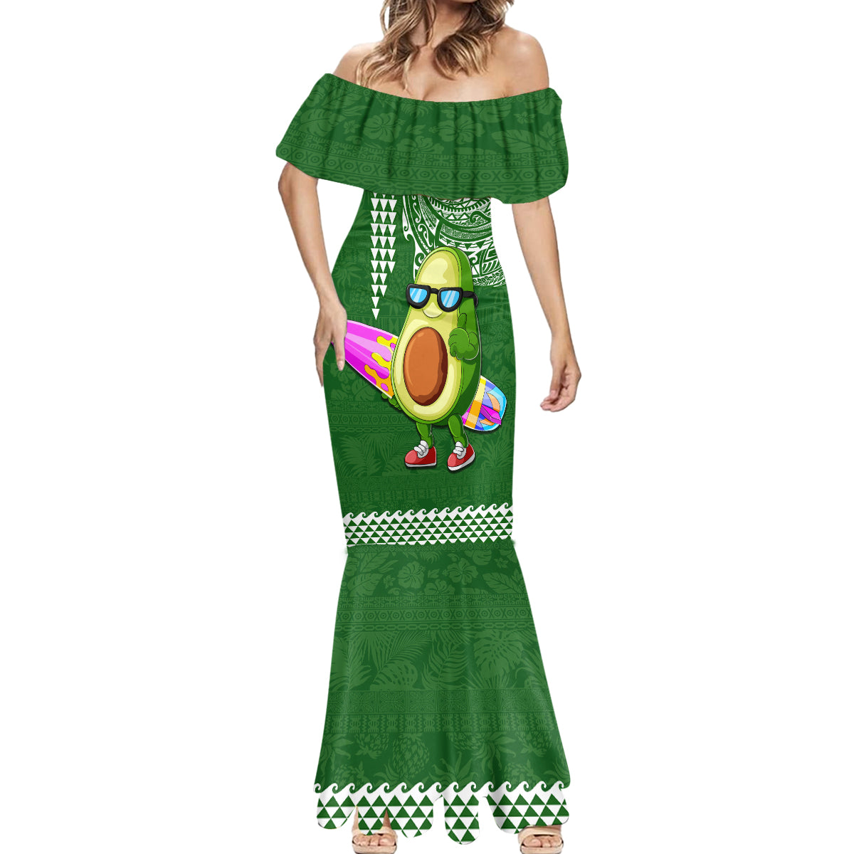Hawaii Mermaid Dress Aloha Funny Avocado Mix Kakau Hawaiian Tribal LT03 - Polynesian Pride