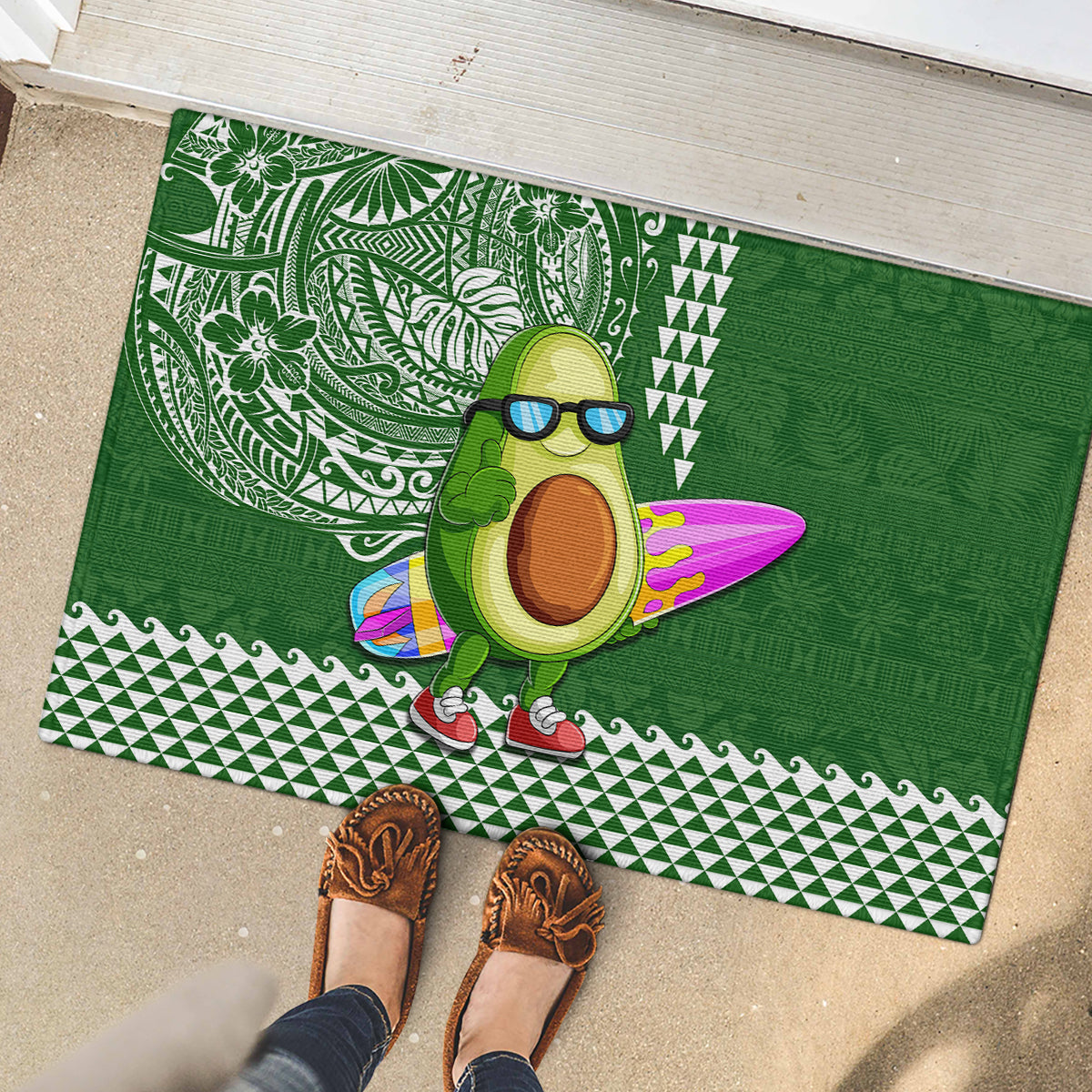 Hawaii Rubber Doormat Aloha Funny Avocado Mix Kakau Hawaiian Tribal LT03 - Polynesian Pride
