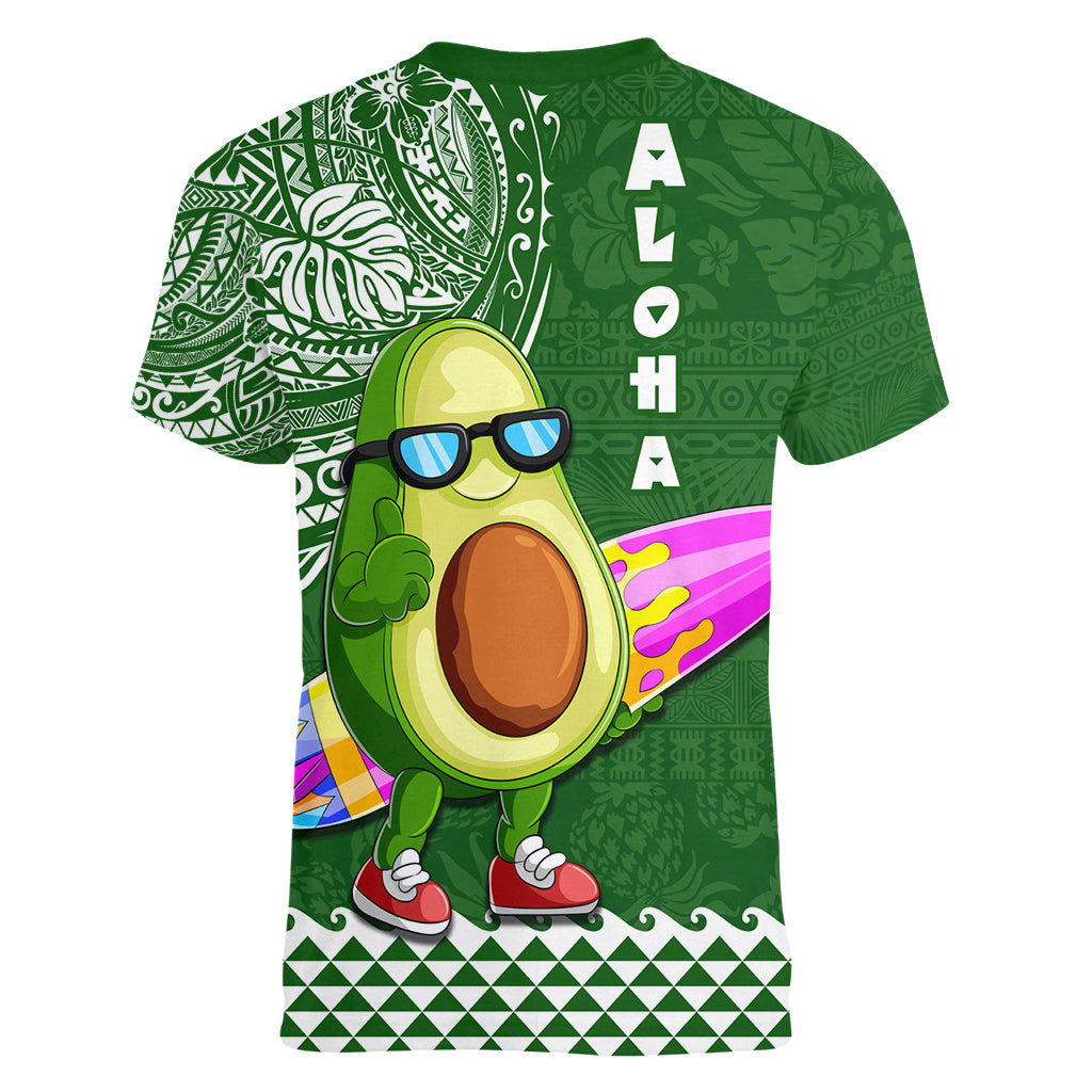 Hawaii Women V Neck T Shirt Aloha Funny Avocado Mix Kakau Hawaiian Tribal LT03 - Polynesian Pride