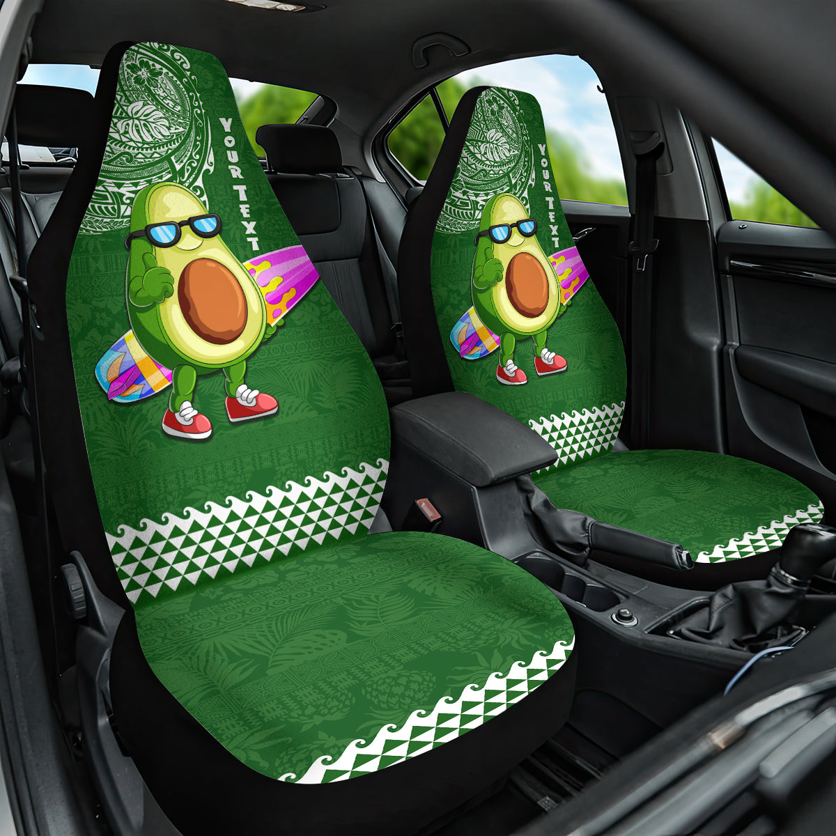 Aloha Avocado Funny Fruits Custom Car Seat Cover Mix Hawaiian Kakau Tribal LT03 One Size Green - Polynesian Pride