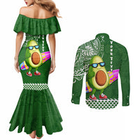 Aloha Avocado Funny Fruits Custom Couples Matching Mermaid Dress and Long Sleeve Button Shirt Mix Hawaiian Kakau Tribal LT03 - Polynesian Pride