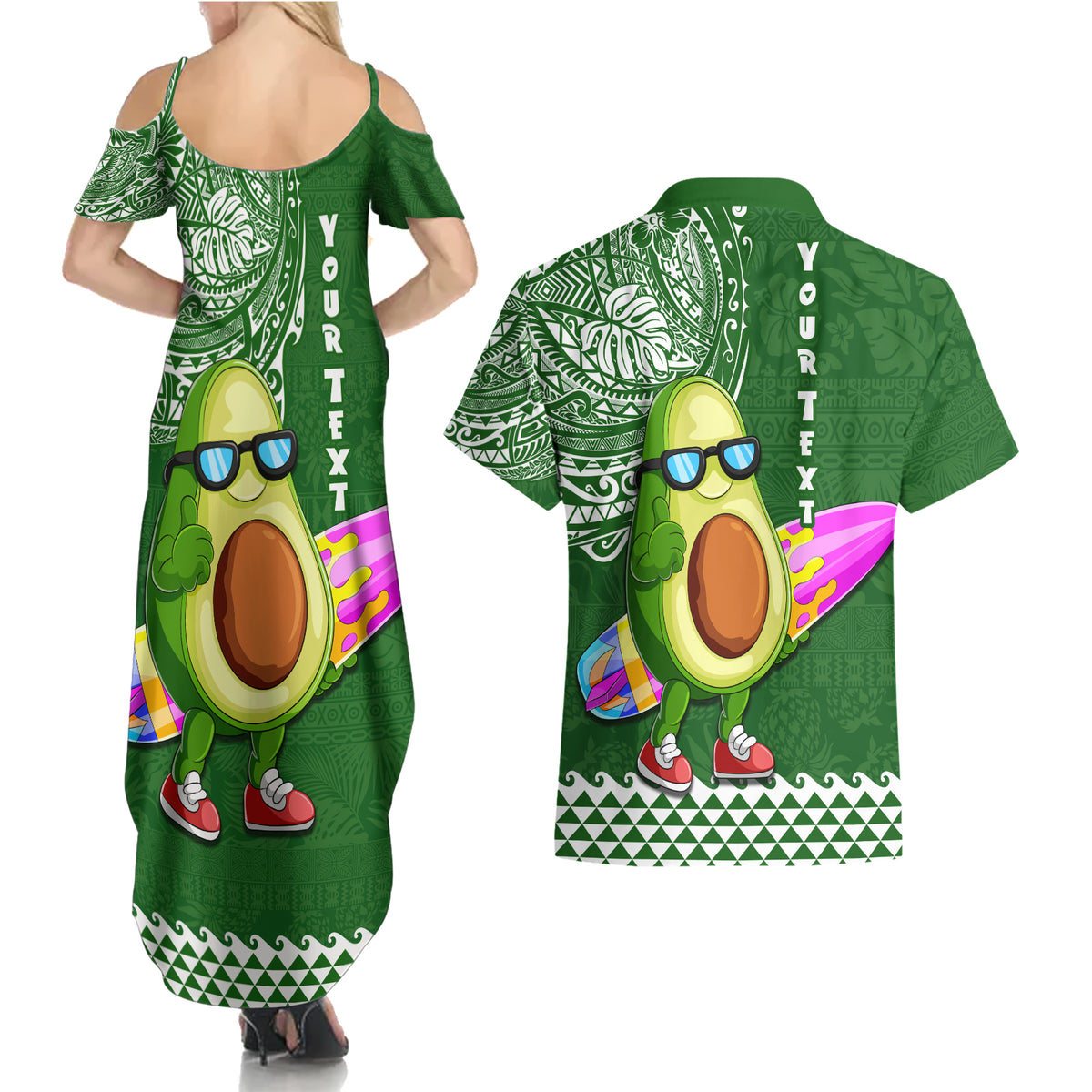 Aloha Avocado Funny Fruits Custom Couples Matching Summer Maxi Dress and Hawaiian Shirt Mix Hawaiian Kakau Tribal LT03 - Polynesian Pride