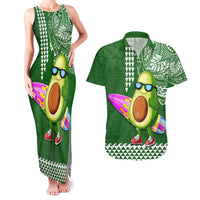 Aloha Avocado Funny Fruits Custom Couples Matching Tank Maxi Dress and Hawaiian Shirt Mix Hawaiian Kakau Tribal LT03 Green - Polynesian Pride