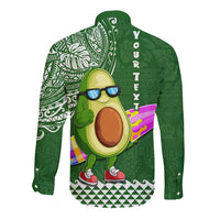 Aloha Avocado Funny Fruits Custom Long Sleeve Button Shirt Mix Hawaiian Kakau Tribal LT03 - Polynesian Pride