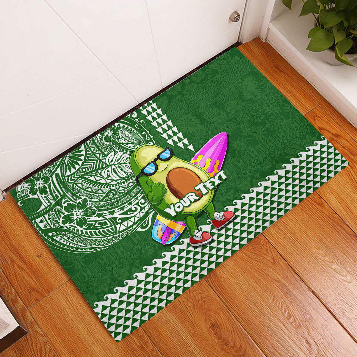 Aloha Avocado Funny Fruits Custom Rubber Doormat Mix Hawaiian Kakau Tribal LT03 Green - Polynesian Pride