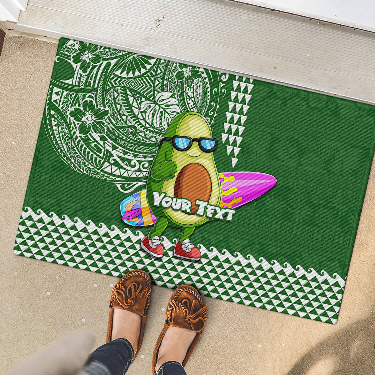 Aloha Avocado Funny Fruits Custom Rubber Doormat Mix Hawaiian Kakau Tribal LT03 - Polynesian Pride