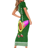 Aloha Avocado Funny Fruits Custom Short Sleeve Bodycon Dress Mix Hawaiian Kakau Tribal LT03 - Polynesian Pride