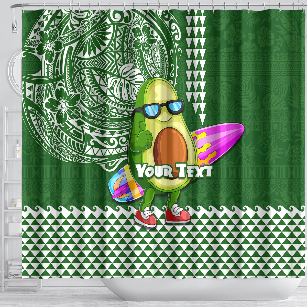 Aloha Avocado Funny Fruits Custom Shower Curtain Mix Hawaiian Kakau Tribal LT03 - Polynesian Pride