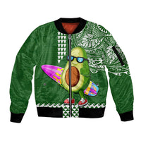 Aloha Avocado Funny Fruits Custom Sleeve Zip Bomber Jacket Mix Hawaiian Kakau Tribal LT03 Unisex Green - Polynesian Pride