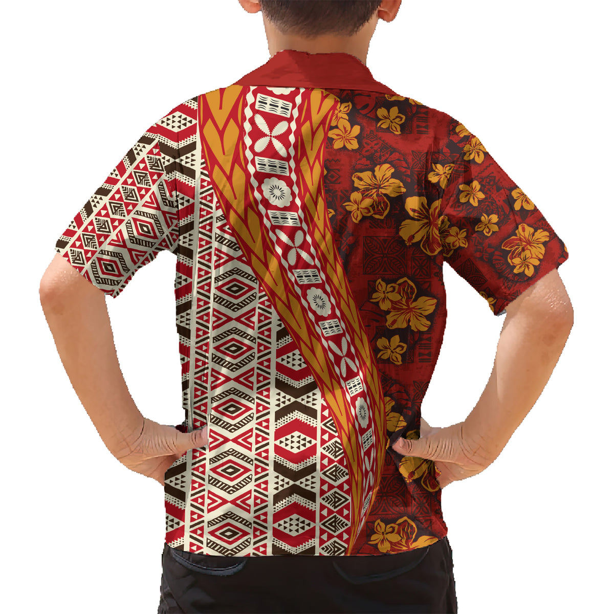 Hawaii Native Tapa Elements and Hibiscus Flowers Kid Hawaiian Shirt LT03 - Polynesian Pride