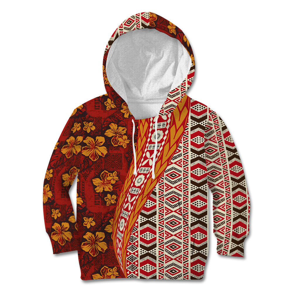 Hawaii Native Tapa Elements and Hibiscus Flowers Kid Hoodie LT03 Hoodie Red - Polynesian Pride
