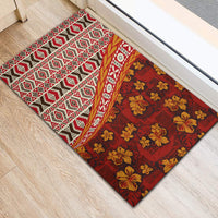 Hawaii Native Tapa Elements and Hibiscus Flowers Rubber Doormat LT03 - Polynesian Pride