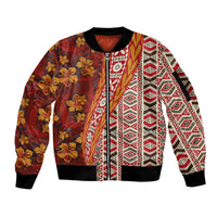 Hawaii Native Tapa Elements and Hibiscus Flowers Sleeve Zip Bomber Jacket LT03 Unisex Red - Polynesian Pride
