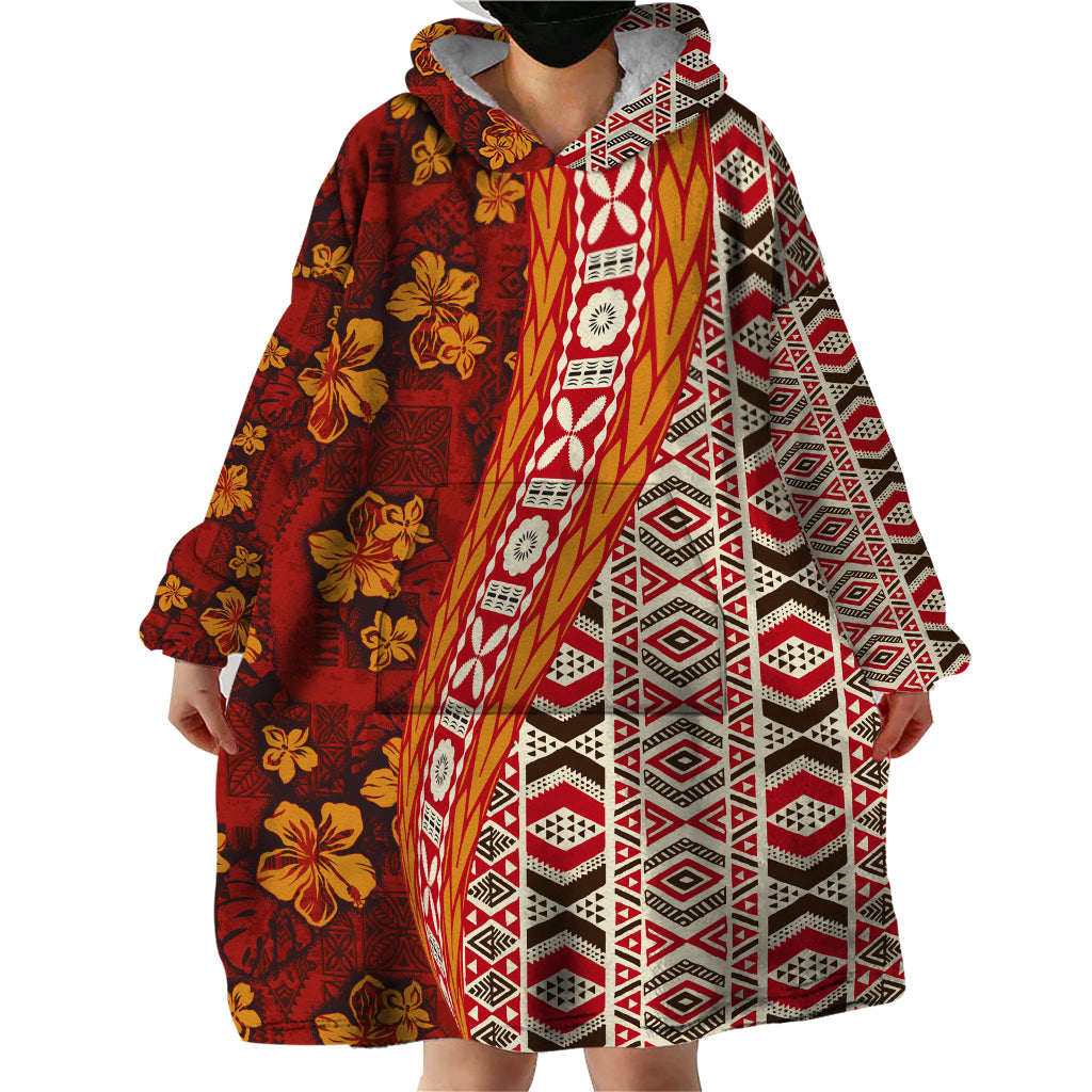 Hawaii Native Tapa Elements and Hibiscus Flowers Wearable Blanket Hoodie LT03 - Polynesian Pride