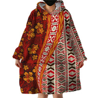 Hawaii Native Tapa Elements and Hibiscus Flowers Wearable Blanket Hoodie LT03 - Polynesian Pride