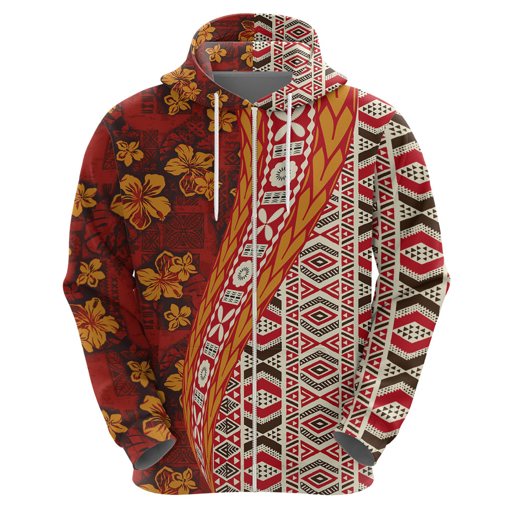 Hawaii Native Tapa Elements and Hibiscus Flowers Zip Hoodie LT03 - Polynesian Pride