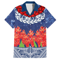 Samoan Tapa Family Matching Long Sleeve Bodycon Dress and Hawaiian Shirt Ula Fala and Teuila Flower LT03 Dad's Shirt - Short Sleeve Blue - Polynesian Pride
