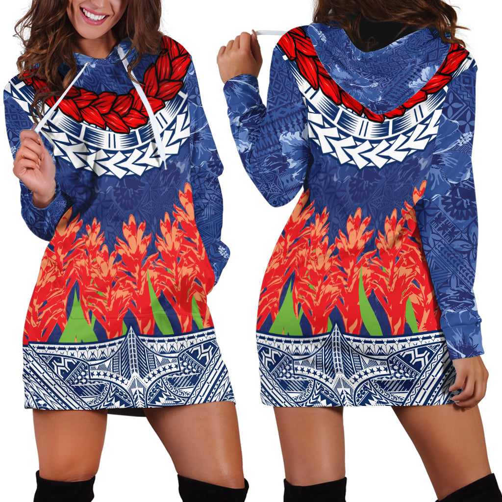 Samoan Tapa Hoodie Dress Ula Fala and Teuila Flower LT03 - Polynesian Pride