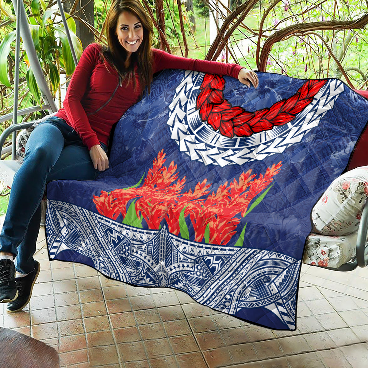 Samoan Tapa Quilt Ula Fala and Teuila Flower LT03 - Polynesian Pride