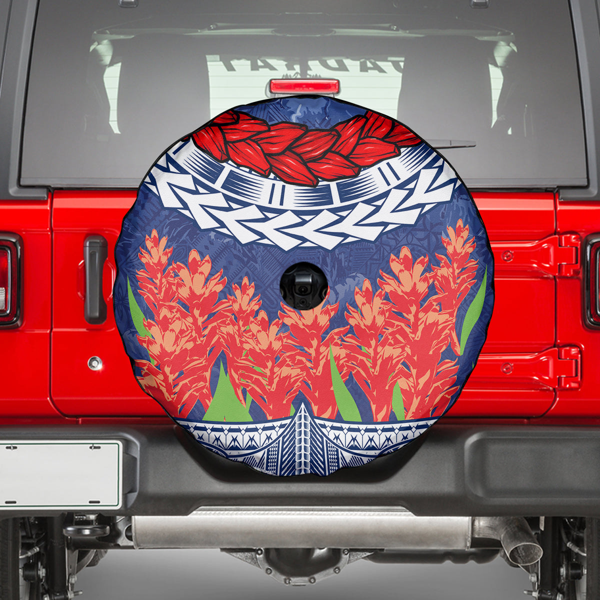 Samoan Tapa Spare Tire Cover Ula Fala and Teuila Flower LT03 - Polynesian Pride