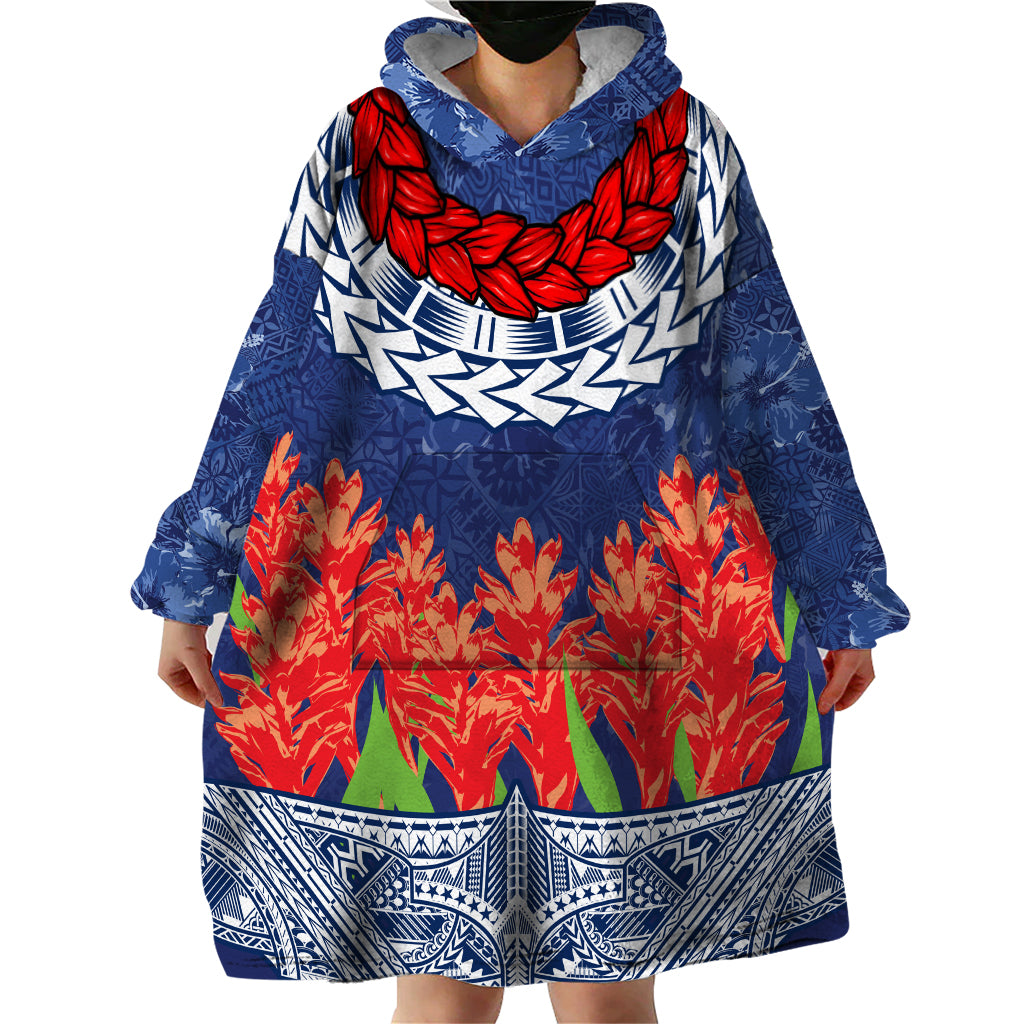 Samoan Tapa Wearable Blanket Hoodie Ula Fala and Teuila Flower LT03 - Polynesian Pride