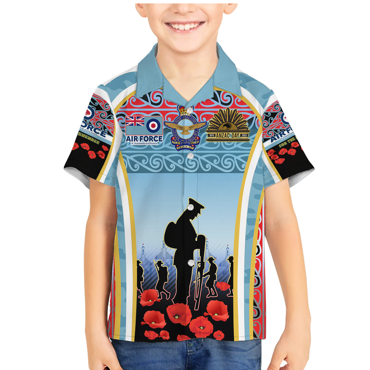 Royal New Zealand Air Force ANZAC Day Family Matching Mermaid Dress and Hawaiian Shirt Te Tauaarangi o Aotearoa LT03 Son's Shirt Blue - Polynesian Pride