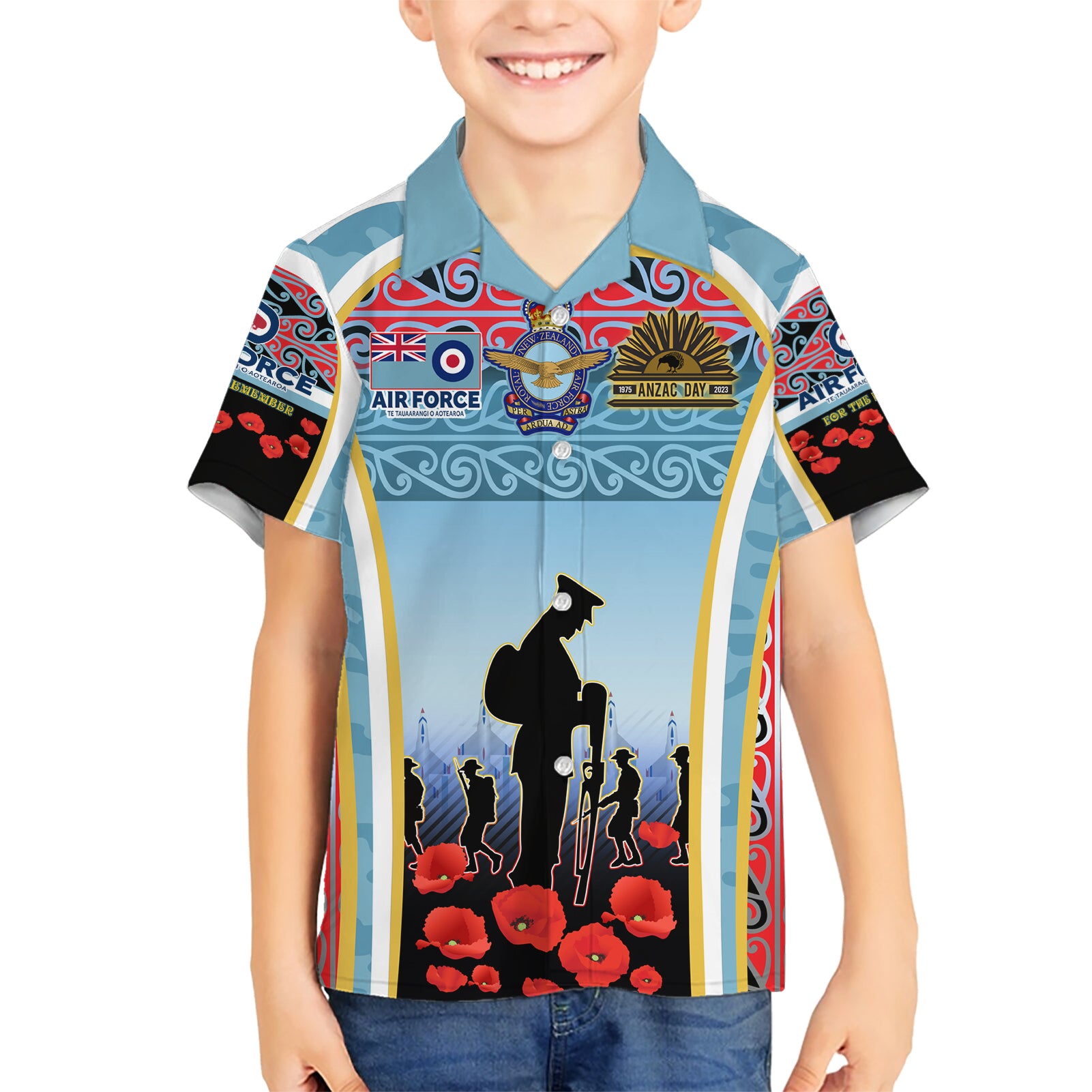 Royal New Zealand Air Force ANZAC Day Kid Hawaiian Shirt Te Tauaarangi o Aotearoa LT03 Kid Blue - Polynesian Pride