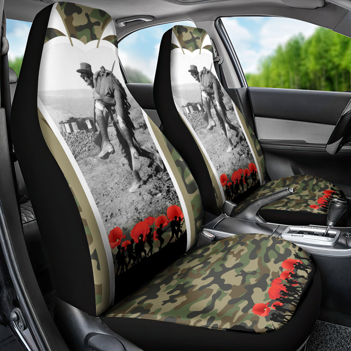 New Zealand and Australia ANZAC Day Car Seat Cover Koala and Kiwi Bird Soldier Gallipoli Camouflage Style LT03 - Polynesian Pride