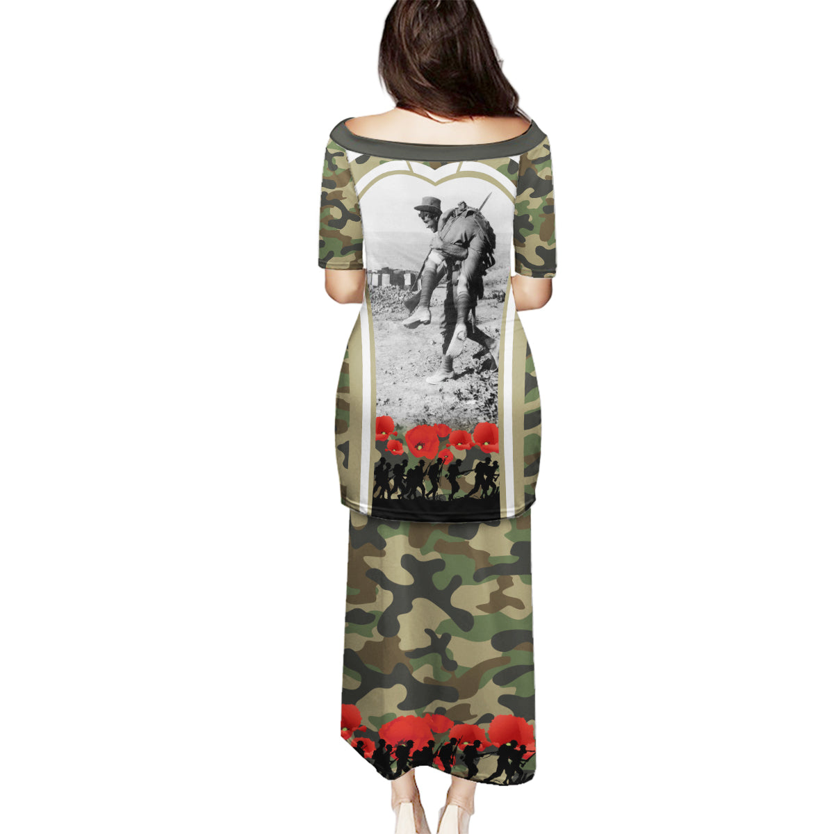 New Zealand and Australia ANZAC Day Family Matching Puletasi and Hawaiian Shirt Koala and Kiwi Bird Soldier Gallipoli Camouflage Style LT03 - Polynesian Pride