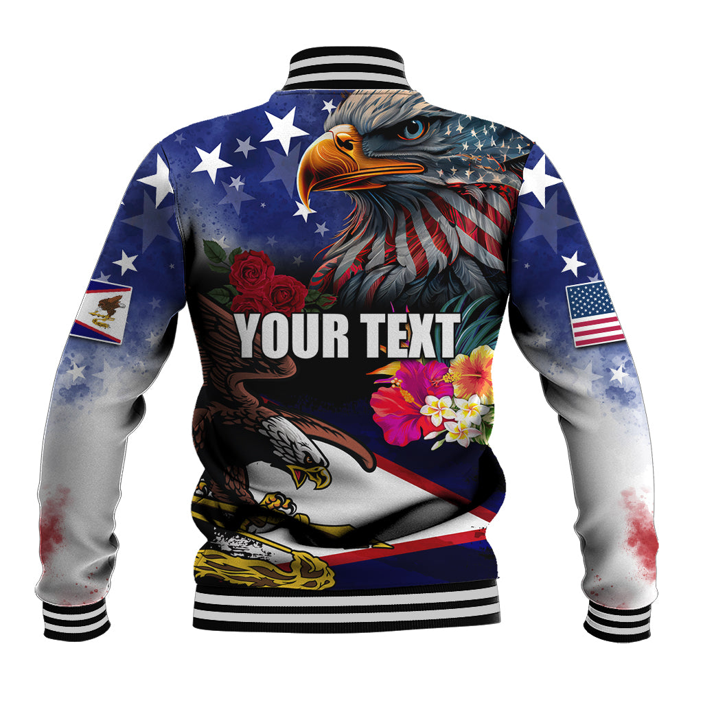 United States and American Samoa Baseball Jacket Bald Eagle Rose and Hibiscus Flower