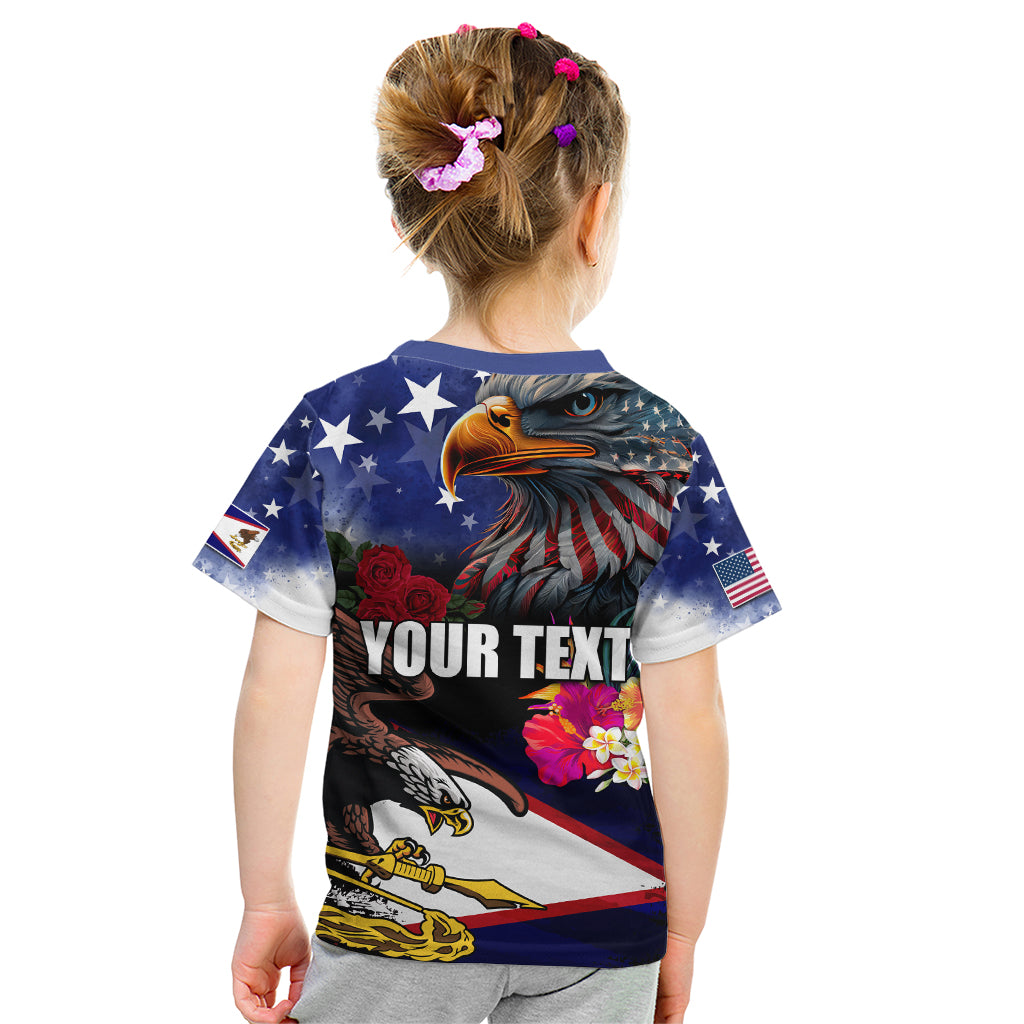 Personalised United States and American Samoa Kid T Shirt Bald Eagle Rose and Hibiscus Flower LT03 - Polynesian Pride