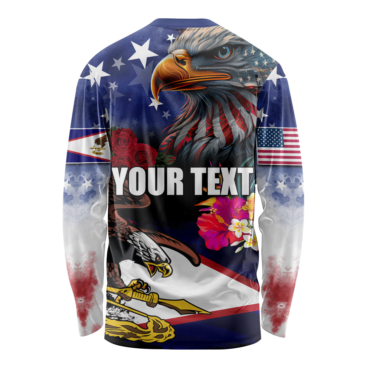 Personalised United States and American Samoa Long Sleeve Shirt Bald Eagle Rose and Hibiscus Flower LT03 - Polynesian Pride