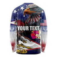 Personalised United States and American Samoa Long Sleeve Shirt Bald Eagle Rose and Hibiscus Flower LT03 - Polynesian Pride