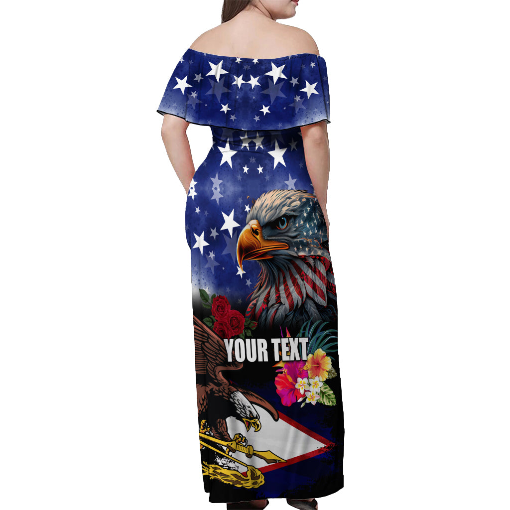 United States and American Samoa Off Shoulder Maxi Dress Bald Eagle Rose and Hibiscus Flower