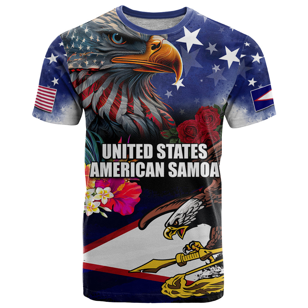 United States and American Samoa T Shirt Bald Eagle Rose and Hibiscus Flower