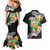 Hawaii Aloha Tropical Leaves and Flower Couples Matching Mermaid Dress and Hawaiian Shirt with Polynesian Art Tattoo Black Color - Polynesian Pride
