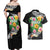 Hawaii Aloha Tropical Leaves and Flower Couples Matching Off Shoulder Maxi Dress and Hawaiian Shirt with Polynesian Art Tattoo Black Color - Polynesian Pride