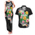 Hawaii Aloha Tropical Leaves and Flower Couples Matching Tank Maxi Dress and Hawaiian Shirt with Polynesian Art Tattoo Black Color - Polynesian Pride