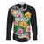 Hawaii Aloha Tropical Leaves and Flower Family Matching Off The Shoulder Long Sleeve Dress and Hawaiian Shirt with Polynesian Art Tattoo Black Color - Polynesian Pride