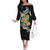Hawaii Aloha Tropical Leaves and Flower Family Matching Off The Shoulder Long Sleeve Dress and Hawaiian Shirt with Polynesian Art Tattoo Black Color - Polynesian Pride