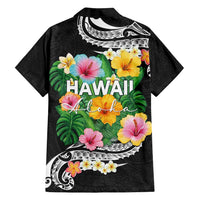 Hawaii Aloha Tropical Leaves and Flower Family Matching Off Shoulder Maxi Dress and Hawaiian Shirt with Polynesian Art Tattoo Black Color - Polynesian Pride